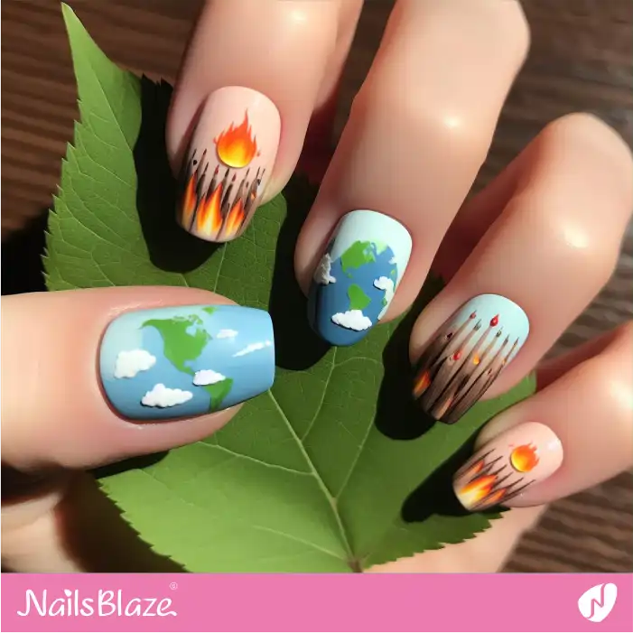 Environmental Conservation with Low-Carbon Lifestyle Nail Design | Climate Crisis Nails - NB2808